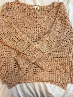 Miracle V-Neck Open Knit Sweater in Tan